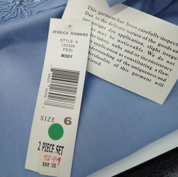 Vintage NWT Jessica Howard Linen Blend MOTB 2 Piece Blue Dress Jacket Beaded 6 - Picture 2 of 11